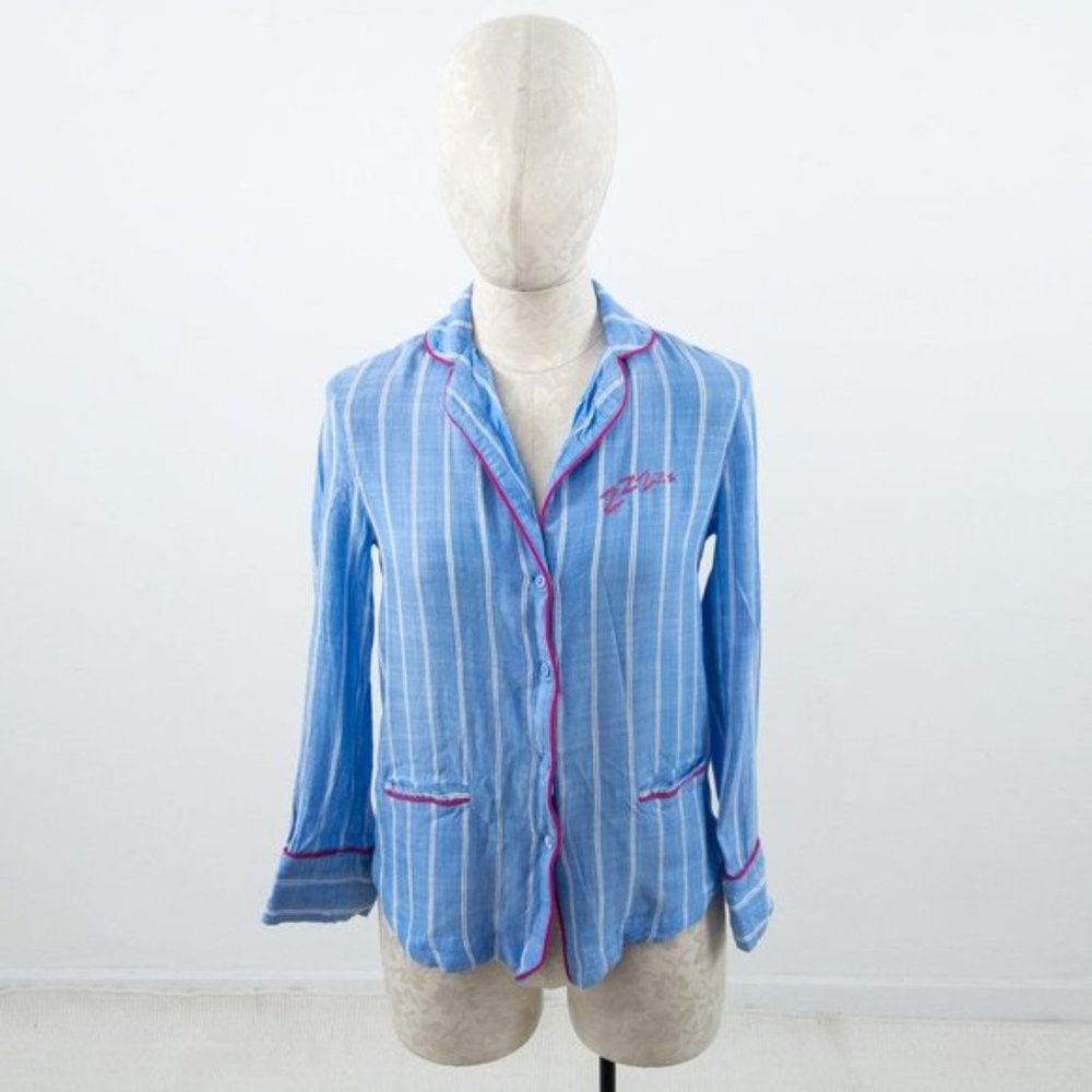 Anthropologie XS Striped Pajama Buttondown Blue - Picture 9 of 9